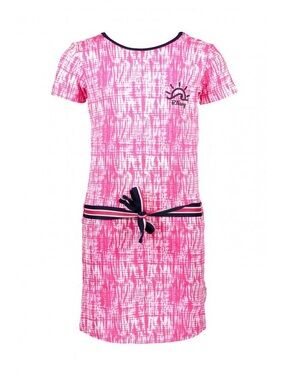 Girls' Pink Printed Casual Dress with Contrast Belt